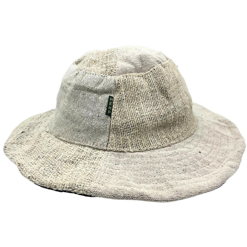 Chapeau de festival boho en chanvre et coton avec patchs et fils - Naturel - HEMP-SACS SACS À DOS CHAPEAUX CHANVRE-HOSTENATURA