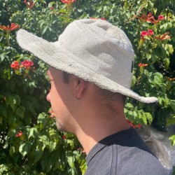 Chapeau de festival boho en chanvre et coton avec patchs et fils - Naturel - HEMP