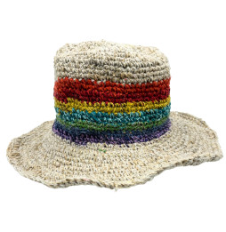 Sombrero de Festival Boho de Cáñamo y Algodón Tejido a Mano - Arcoíris
