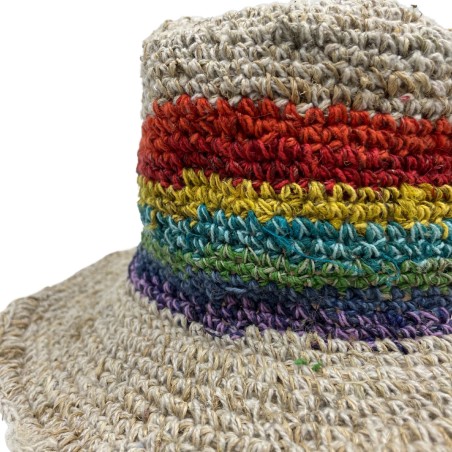 Sombrero de Festival Boho de Cáñamo y Algodón Tejido a Mano - Arcoíris