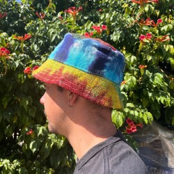 Boho-festivalhoed van hennep en katoen met patches - Tiedye