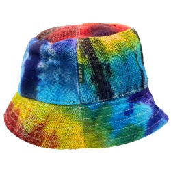 Boho-festivalhoed van hennep en katoen met patches - Tiedye