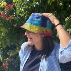 Chapeau de festival de chanvre et de coton boho avec patchs - Tiedye