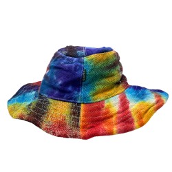 Chapeau de festival de chanvre et de coton boho avec patchs et fils - Tyedye