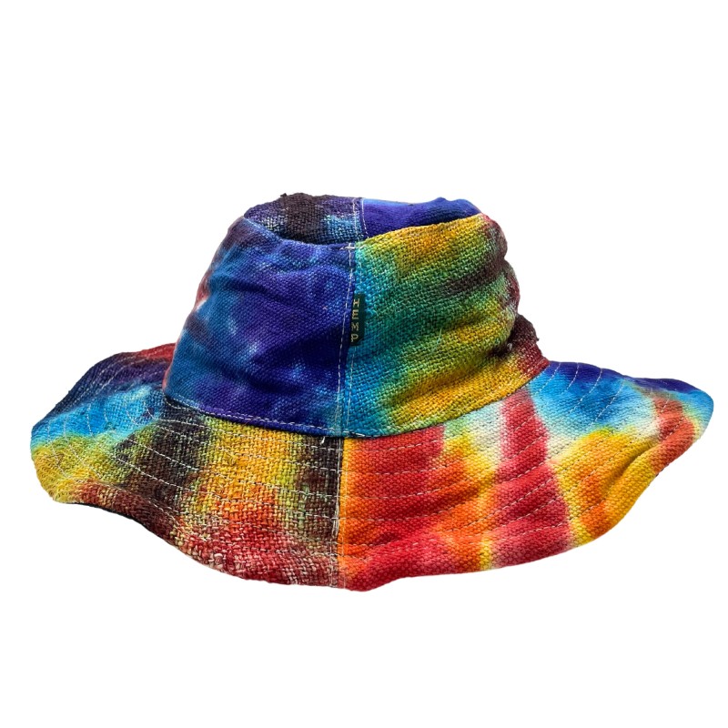 Boho Hemp and Cotton Festival Hat with Patches and Wires - Tyedye-BAGS BACKPACKS HATS HEMP-HOSTENATURA