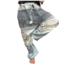 Pantalon Yoga y Festivales - Estampado Himalaya Cintura Alta - Gris- Unisex- Talla única - Hippie - 100% algodón - Hombre/mujer