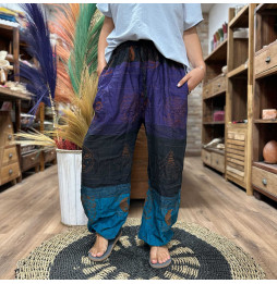 Pantalon Yoga y Festivales - Estampado Himalaya Cintura Alta - Morado -Unisex- Talla única Hippie 100% Algodon - Hombre/mujer