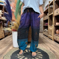 Pantaloni de yoga și festival - Imprimeu Himalaya cu talie înaltă - Mov - Unisex - Mărime unică Hippie 100% bumbac - Bărbați/Fem