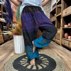 Pantaloni de yoga și festival - Imprimeu Himalaya cu talie înaltă - Mov - Unisex - Mărime unică Hippie 100% bumbac - Bărbați/Fem