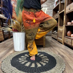 Pantalones de meditación para festivales - Cintura alta con estampado Himalaya, naranja, unisex, talla única, hippie, 100% algod