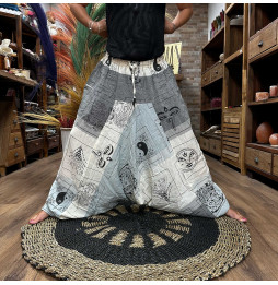 Pantalones Yoga Festivales - Estampado Aladino del Himalaya - Gris Unisex Talla única Hippie 100% Algodón Hombre/mujer