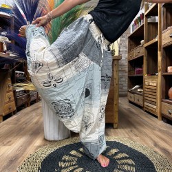 Festival Yoga Pants - Himalayan Aladdin Print - Gray Unisex One Size Hippie 100% Cotton Men/Women