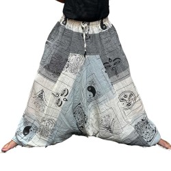 Calça de ioga para festival – Estampa Himalayan Aladdin – Cinza unissex tamanho único hippie 100% algodão masculino/feminino