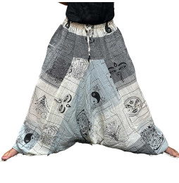 Pantalones Yoga Festivales - Estampado Aladino del Himalaya - Gris Unisex Talla única Hippie 100% Algodón Hombre/mujer
