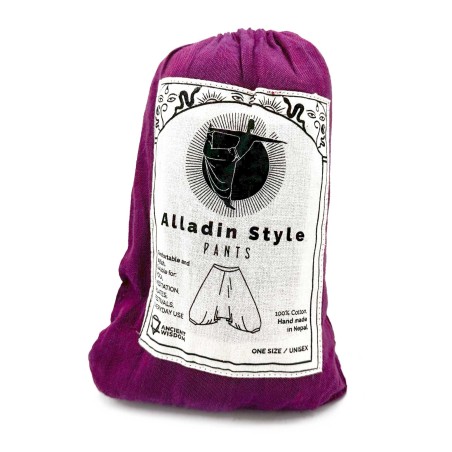 Pantalón Yoga Festivales - Estampado Aladino del Himalaya - Morado Unisex Talla única Hippie 100% Algodón Hombre/mujer