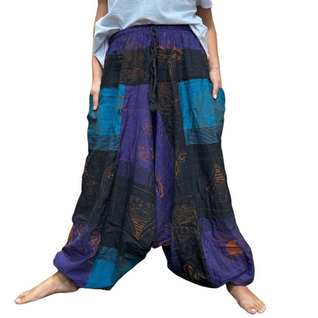 Pantalón Yoga Festivales - Estampado Aladino del Himalaya - Morado Unisex Talla única Hippie 100% Algodón Hombre/mujer