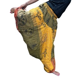 Pantalon de Yoga Festival - Himalayan Aladdin Print - Orange Unisexe Taille Hippie 100% Coton Hommes/Femmes