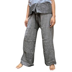 Pantalon de Yoga et Festivals - Pêcheur Thaïlandais Mandala Mantra - Gris Unisexe Taille Hippie 100% Coton Hommes/Femmes