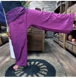 Pantalon Yoga y Festivales - Pescador Tailandés Mándala Mantra - Morado Unisex Talla única Hippie 100% Algodón Hombre/mujer