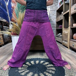 Calças de ioga e festival - Mandala Mantra de pescador tailandês - Roxo unissex tamanho único hippie 100% algodão masculino/femi