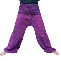 Calças de ioga e festival - Mandala Mantra de pescador tailandês - Roxo unissex tamanho único hippie 100% algodão masculino/femi