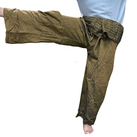 Pantalón Yoga y Festivales - Pescador Tailandés Mandala Mantra - Naranja Unisex Talla única Hippie 100% Algodón Hombre/mujer