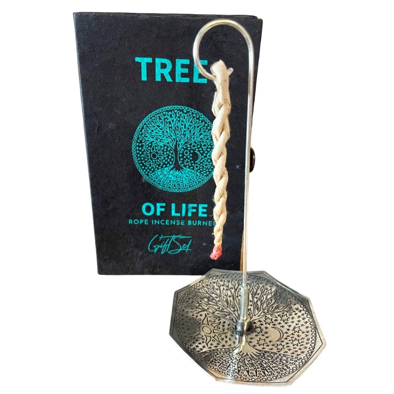 Silver Rope Incense and Stand Set - Tree of Life-INCENSE SET ROPE AND SILVER STAND-HOSTENATURA