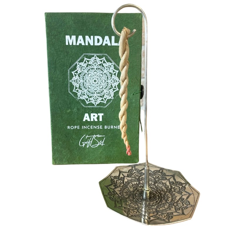 Conjunto de Incenso em Corda e Porta Prata - Flor Mandala-CONJUNTO INCENSO CORDA E PORTA PRATA-HOSTENATURA