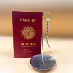 Conjunto de incenso de corda e suporte de prata - Pancha Buddha