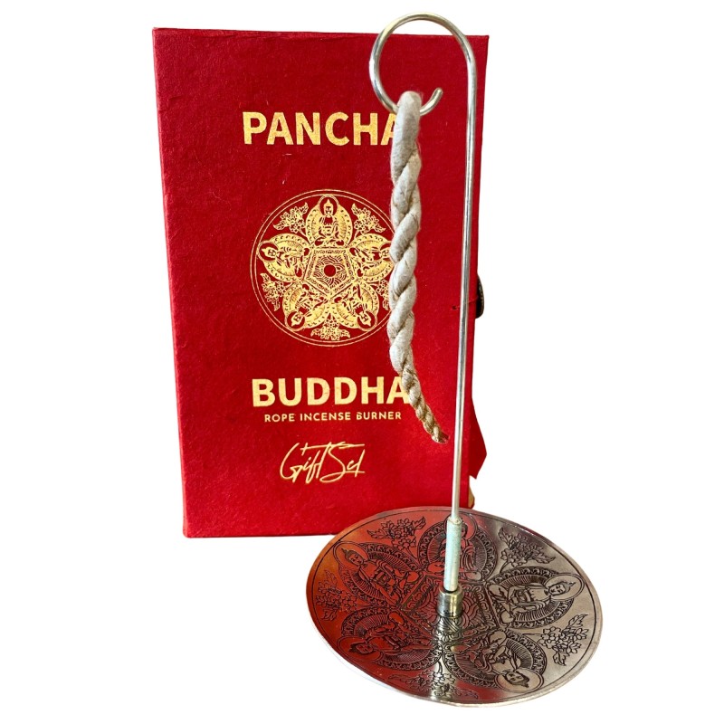 Silver Rope Incense and Stand Set - Pancha Buddha-INCENSE SET ROPE AND SILVER STAND-HOSTENATURA