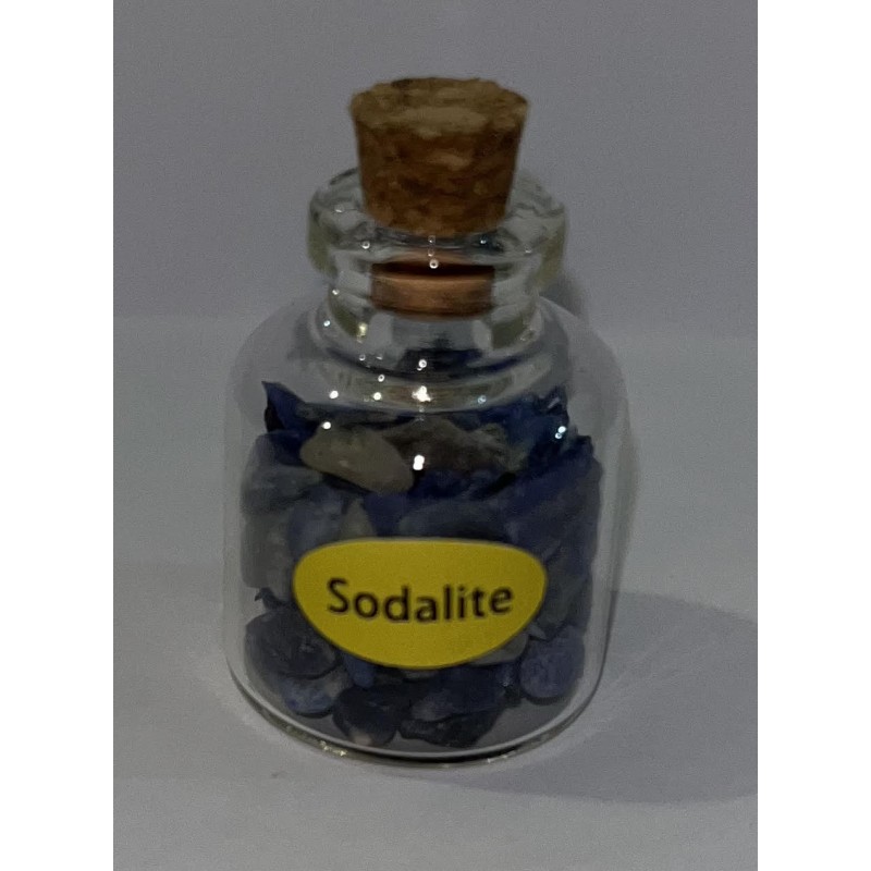 SODALITE (Sodaliet) klein flesje 7,5gr ca.-MINERALEN IN EEN FLES-HOSTENATURA