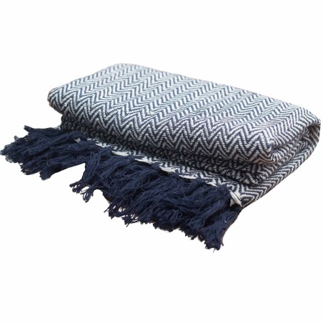 Manta Boho Comfort - 140x200cm - Azul Marino Zigzag - 100% Algodón - Hecho en India