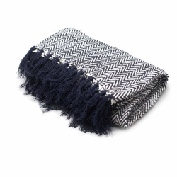 Boho Comfort Blanket - 140x200cm - Navy Zigzag Blue - 100% Cotton - Made in India