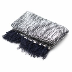 Boho Comfort Blanket - 140x200cm - Navy Zigzag Blue - 100% Cotton - Made in India