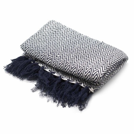 Manta Boho Comfort - 140x200cm - Azul Marino Zigzag - 100% Algodón - Hecho en India