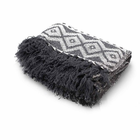 Manta Boho Comfort - 140x200cm - Gris Geométrico - 100% Algodón - Hecho en India