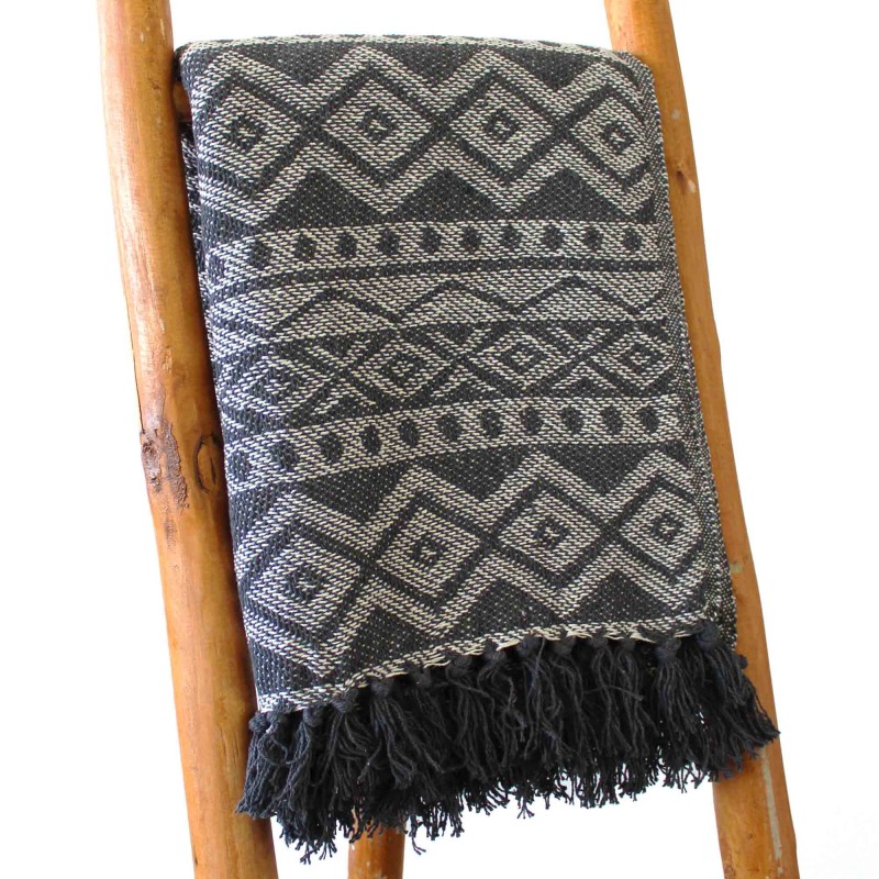 Boho Comfort Blanket - 140x200cm - Geometric Gray - 100% Cotton - Made in India-BOHO COTTON BLANKET-HOSTENATURA