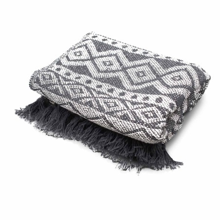 Manta Boho Comfort - 140x200cm - Gris Geométrico - 100% Algodón - Hecho en India