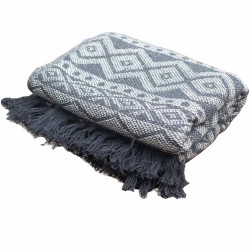 Coperta Boho Comfort - 140x200 cm - Grigio geometrico - 100% cotone - Prodotto in India