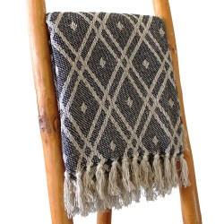 Boho Comfort Blanket - 140x200cm - Black and Beige - 100% Cotton - Made in India