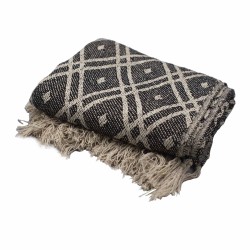 Boho Comfort Blanket - 140x200cm - Black and Beige - 100% Cotton - Made in India