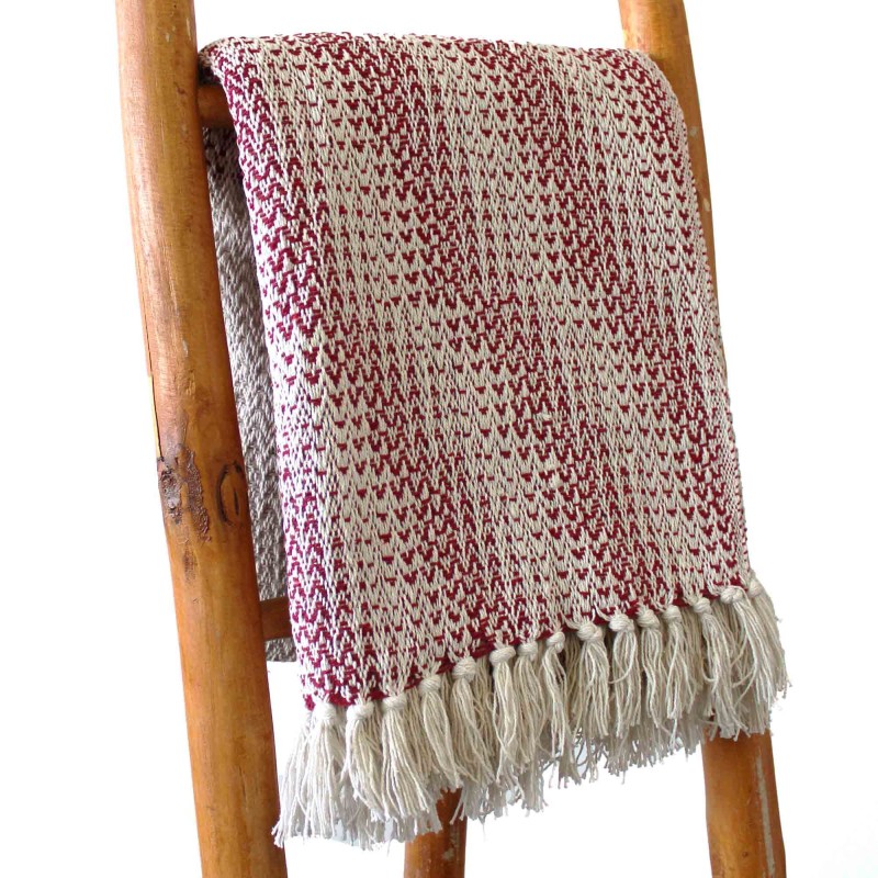 Boho Comfort Blanket - 140x200cm - Two-tone ruby - 100% cotton - Made in India-BOHO COTTON BLANKET-HOSTENATURA