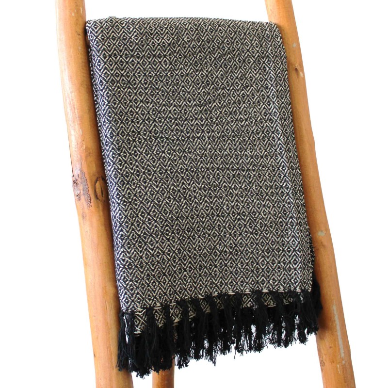 Boho Comfort Blanket - 140x200cm - Charcoal - 100% Cotton - Made in India-BOHO COTTON BLANKET-HOSTENATURA