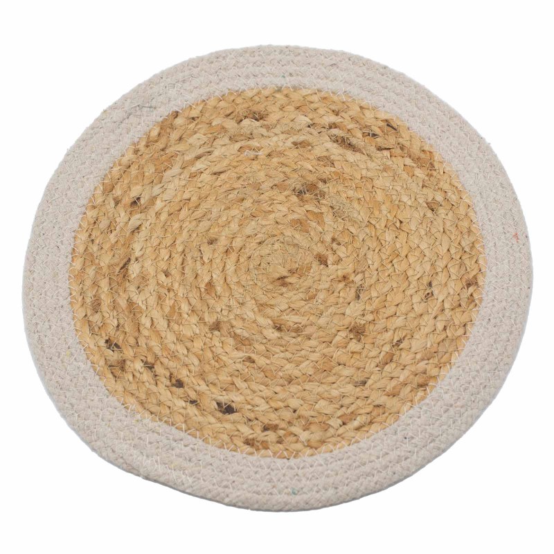 Natural Placemat - Jute and Cotton 30cm - Ivory Edge - Made in India-JUTE AND COTTON PLACEMATS-HOSTENATURA