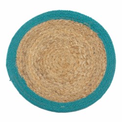 Jogo americano natural - juta e algodão 30cm - borda azul-petróleo - fabricado na Índia