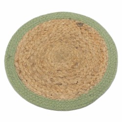 Jogo americano natural - juta e algodão 30cm - borda verde-oliva - fabricado na Índia