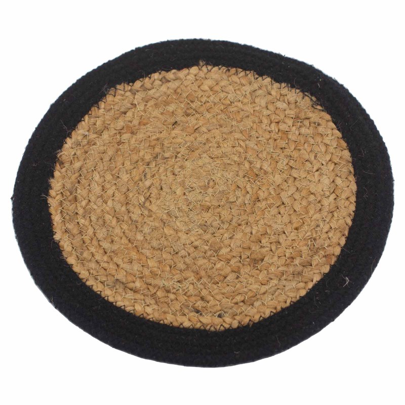 Natural Placemat - Jute and Cotton 30cm - Black Edge - Made in India-JUTE AND COTTON PLACEMATS-HOSTENATURA