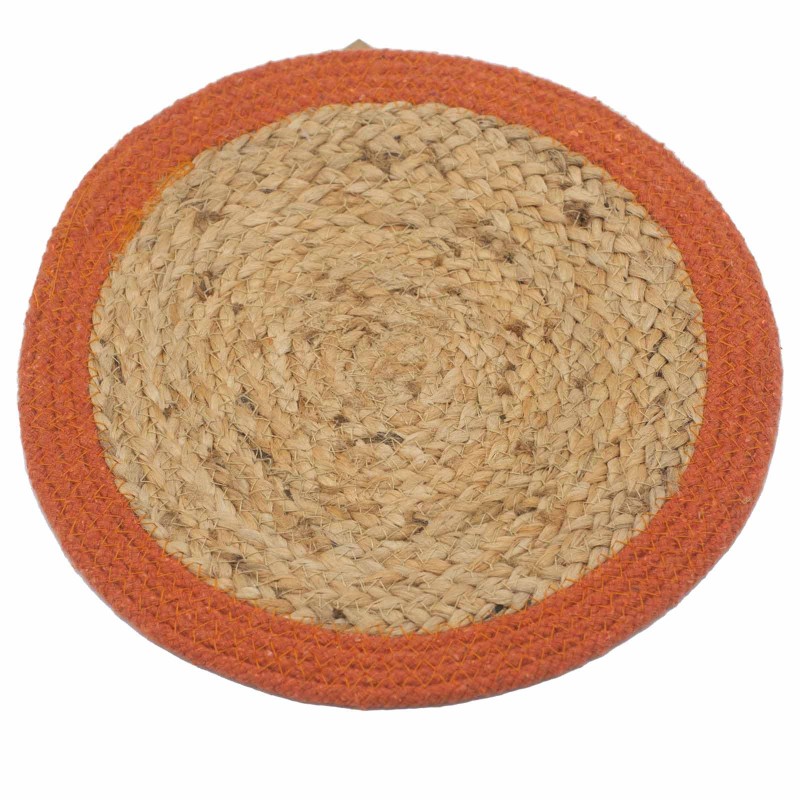 Mantel naturala - Jute eta kotoia 30 cm - Buztinezko ertza - Indian egina-JUTE ETA KOTOI BANAKAKO MAHAIAK-HOSTENATURA