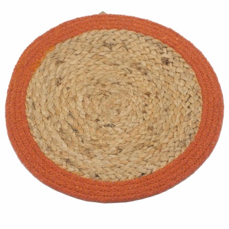 Mantel Individual Natural - Yute y Algodón 30cm - Borde Arcilla - Hecho en India