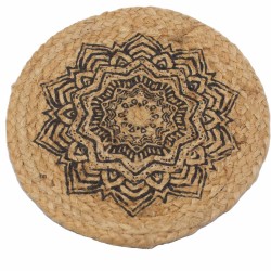 Natural Placemat - Jute and Cotton 30cm - Mandala Print - Made in India